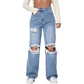 Milumia Women's Cut Out Ripped Wide Leg Jeans High Waist Distressed Denim Pants