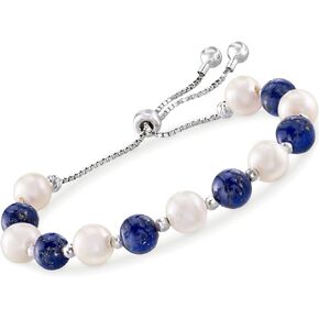 Ross-Simons Lapis and 8-9mm Cultured Pearl Bolo Bracelet in Sterling Silver