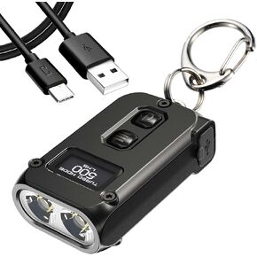 Nitecore TINI 2 Keychain Flashlight, Gray 500 Lumen USB-C Rechargeable with Digital Display LumenTac Charging Cable