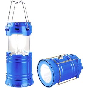 LED Camping Lantern, Solar and Rechargeable Lantern Flashlight Collapsible and Portable Light for Daily/Camp/Hiking/Night Fishing/Emergency/Hurricanes/Storm(Blue, 1 Pack)