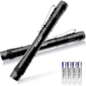 Pen Light Flashlight, 2-Pack B16 LED Pocket PenLight with Clip, 3 Lighting Modes, Small, Mini, Waterproof, Great for Camping, Work, Repair, Emergency (4 × AAA Battery Included)