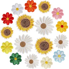 17 Pcs Flower Patches Iron On Daisy Flower Iron/Sew On Patch Sunflower Embroidered Appliques Patches Floral Embroidery Applique for DIY Clothes Backpacks Hats Jeans Jackets T-Shirt