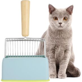 Cat Litter Scoop with Holder, Metal Cat Litter Speed Sifter with Base Kitty Poop Scooper Caddy, Cat Litter Scoop with ABS Scoop Stand, Durable Cleanup Tool Set for Cat