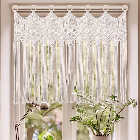 Macrame Wall Hanging Macrame Valance Curtain for Window Doorway 40" x 30" Boho Macrame Wall Tapestry Decor with Tassel, 1 Panel in Kuwait