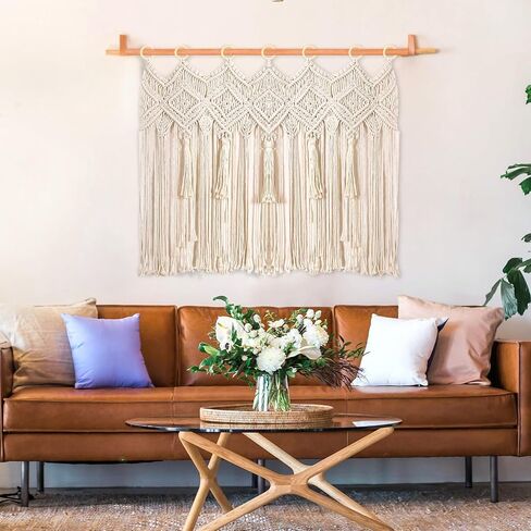 Macrame Wall Hanging Macrame Valance Curtain for Window Doorway 40" x 30" Boho Macrame Wall Tapestry Decor with Tassel, 1 Panel in Saudi Arabia