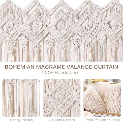 Macrame Wall Hanging Macrame Valance Curtain for Window Doorway 40" x 30" Boho Macrame Wall Tapestry Decor with Tassel, 1 Panel in Saudi Arabia