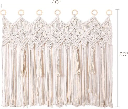 Macrame Wall Hanging Macrame Valance Curtain for Window Doorway 40" x 30" Boho Macrame Wall Tapestry Decor with Tassel, 1 Panel in Saudi Arabia