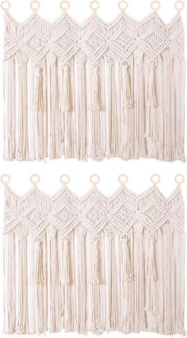 Macrame Wall Hanging Macrame Valance Curtain for Window Doorway 40" x 30" Boho Macrame Wall Tapestry Decor with Tassel, 1 Panel in Kuwait