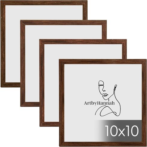 مجموعة إطارات ArtbyHannah مقاس 10x10 مكونة من 4 قطع، مجموعة إطارات صور مربعة بنية للتركيب على الحائط، إطارات ملصقات للصور (بما في ذلك مطبوعات إضافية بدون حصيرة) in Kuwait
