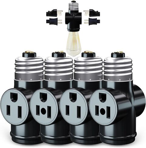 Light Socket Adapter, Convert E26 Light Socket to 3-Prong Outlet Adapter and Light Bulb Socket, 1 Pack(Black) in Saudi Arabia