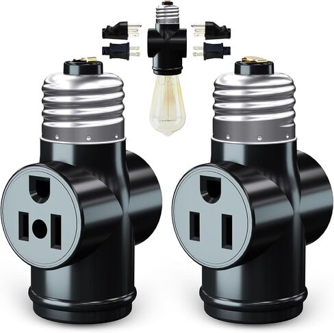 Light Socket Adapter, Convert E26 Light Socket to 3-Prong Outlet Adapter and Light Bulb Socket, 1 Pack(Black) in Saudi Arabia