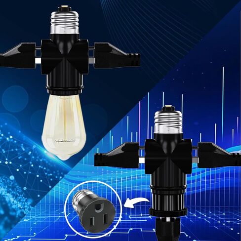 Light Socket Adapter, Convert E26 Light Socket to 3-Prong Outlet Adapter and Light Bulb Socket, 1 Pack(Black) in Saudi Arabia
