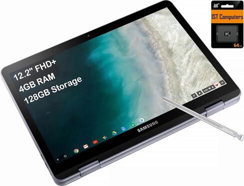 SAMSUNG Chromebook Plus V2 360 12.2" FHD+ 2-in-1 Touchscreen (Intel Celeron 3965Y, 4GB RAM, 128GB (64GB eMMC+64GB SD Card), Stylus Pen) Home & Education Laptop, w/Dual Webcam, Chrome OS (Renewed) in Saudi Arabia