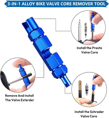Presta Valve Core Repair Kit- 10Pieces Presta Tubeless Valve Core + 10Pieces Presta Valve Stem Caps + Blue Bicycle Presta &Schrader Valve Core Remover Wrench + Black Valve Core Removal Tool in Saudi Arabia