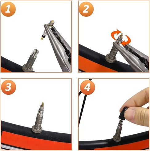 Presta Valve Core Repair Kit- 10Pieces Presta Tubeless Valve Core + 10Pieces Presta Valve Stem Caps + Blue Bicycle Presta &Schrader Valve Core Remover Wrench + Black Valve Core Removal Tool in Saudi Arabia