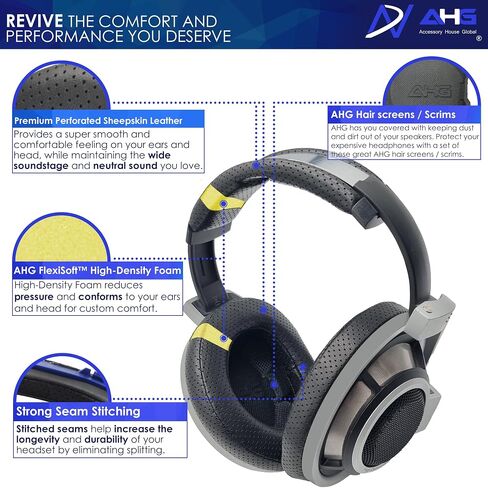 AHG Premium HD 8XX / HD 800S / HD 800 Ear Pads Cushions and Headband Compatible with Sennheiser HD800 / Sennheiser HD800S and Drop HD 8XX Headphones. Perforated Sheepskin/High-Density Foam/Durable in Saudi Arabia