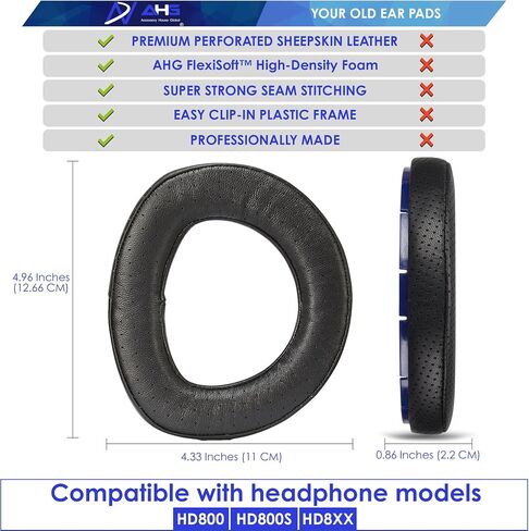 AHG Premium HD 8XX / HD 800S / HD 800 Ear Pads Cushions and Headband Compatible with Sennheiser HD800 / Sennheiser HD800S and Drop HD 8XX Headphones. Perforated Sheepskin/High-Density Foam/Durable in Saudi Arabia