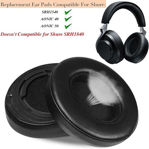 وسائد أذن بديلة من AONIC50 لسماعات Shure SRH1540 AONIC40 AONIC 50 اللاسلكية بخاصية إلغاء الضوضاء ANC، أكواب وسائد الأذن من الجلد البروتيني AONIC 40 (أسود) in Saudi Arabia