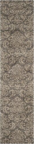 سجادة SAFAVIEH Florida Shag Collection - 2'3" x 13'، دخاني وبيج، تصميم دمشقي، لا يتساقط ويسهل العناية به، سمك 1.2 بوصة مثالي للمناطق ذات حركة المرور العالية في غرفة المعيشة وغرفة النوم (SG460-7913) in Saudi Arabia