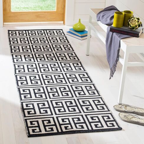 Safavieh Montauk Collection Accent Rug - 2' x 3', Blue & Ivory, Handmade Greek Key Cotton, Ideal for High Traffic Areas in Entryway, Living Room, Bedroom (MTK724C) in Saudi Arabia