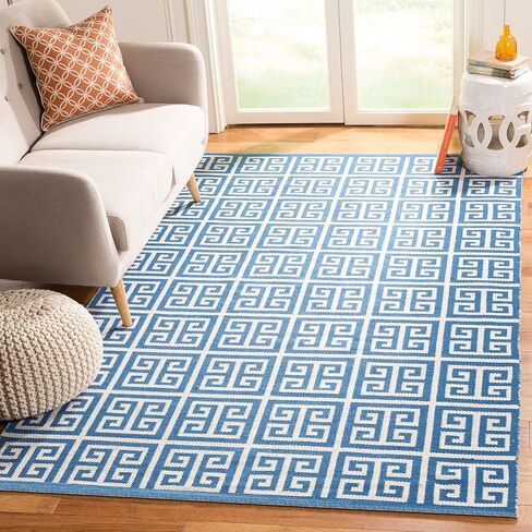 Safavieh Montauk Collection Accent Rug - 2' x 3', Blue & Ivory, Handmade Greek Key Cotton, Ideal for High Traffic Areas in Entryway, Living Room, Bedroom (MTK724C) in Saudi Arabia