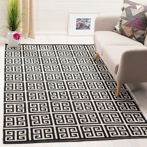 Safavieh Montauk Collection Accent Rug - 2' x 3', Blue & Ivory, Handmade Greek Key Cotton, Ideal for High Traffic Areas in Entryway, Living Room, Bedroom (MTK724C) in Saudi Arabia