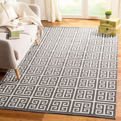 Safavieh Montauk Collection Accent Rug - 2' x 3', Blue & Ivory, Handmade Greek Key Cotton, Ideal for High Traffic Areas in Entryway, Living Room, Bedroom (MTK724C) in Saudi Arabia