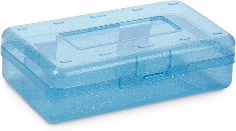 Blue Summit Supplies Colorful Glitter Plastic Pencil Boxes, Translucent Pencil Boxes for School, Crayon and Marker Organizer Boxes with Hinged Lids, Assorted Colors, 4 Pack in Saudi Arabia