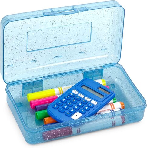 Blue Summit Supplies Colorful Glitter Plastic Pencil Boxes, Translucent Pencil Boxes for School, Crayon and Marker Organizer Boxes with Hinged Lids, Assorted Colors, 4 Pack in Saudi Arabia