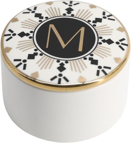 COLLECTIVE HOME - Monogram Jewelry Box, Bohemian Ceramic Trinket Box, Storage for Necklace Ring Bracelet Keys, Birthday Mother's Day Christmas Gift for Women, 3.25" x 2.5" (A) in Saudi Arabia