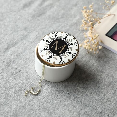 COLLECTIVE HOME - Monogram Jewelry Box, Bohemian Ceramic Trinket Box, Storage for Necklace Ring Bracelet Keys, Birthday Mother's Day Christmas Gift for Women, 3.25" x 2.5" (A) in Saudi Arabia