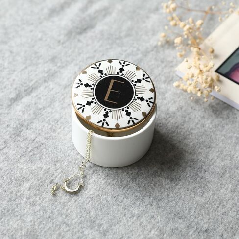 COLLECTIVE HOME - Monogram Jewelry Box, Bohemian Ceramic Trinket Box, Storage for Necklace Ring Bracelet Keys, Birthday Mother's Day Christmas Gift for Women, 3.25" x 2.5" (A) in Saudi Arabia
