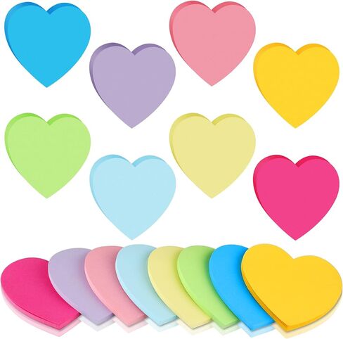 24 Pcs 1080 Sheets Heart Shaped Sticky Notes Cute Bright Colorful Sticking Power Memo Pads Self Note for Reminders Office School and Home 3 x 3 Inch, 8 Color in Saudi Arabia