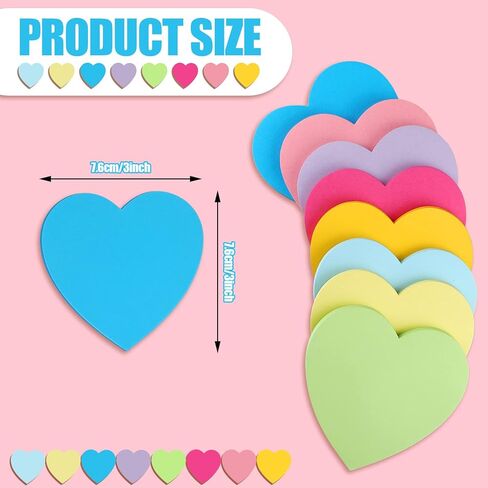 24 Pcs 1080 Sheets Heart Shaped Sticky Notes Cute Bright Colorful Sticking Power Memo Pads Self Note for Reminders Office School and Home 3 x 3 Inch, 8 Color in Saudi Arabia