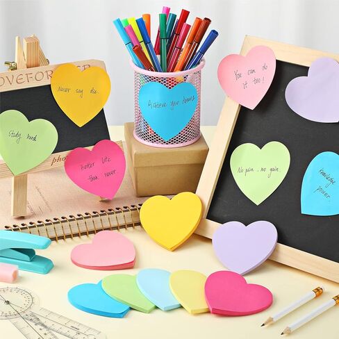 24 Pcs 1080 Sheets Heart Shaped Sticky Notes Cute Bright Colorful Sticking Power Memo Pads Self Note for Reminders Office School and Home 3 x 3 Inch, 8 Color in Saudi Arabia