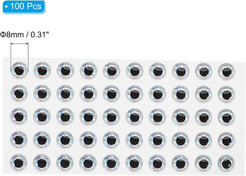 PATIKIL Fishing Lure 3D Eyes 8mm, 100Pcs Waterproof Artificial Fish Eye Fly Tying Lures Crafts Tackle Accessory for Fishing Baits DIY, Silver Tone in Saudi Arabia