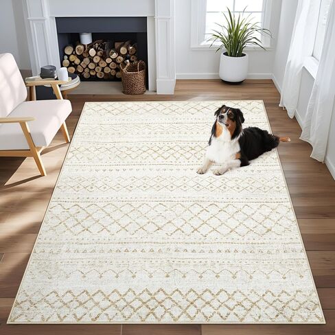 Area Rug 4x6 Geometric Rug: Washable Boho Moroccan Rugs Soft Farmhouse Rug, Modern Neutral Stain Resistant Indoor Floor Carpet for Livingroom Bedroom Dining Table Nursery(Beige,4X6) in Saudi Arabia