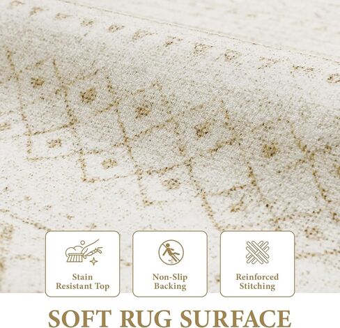 Area Rug 4x6 Geometric Rug: Washable Boho Moroccan Rugs Soft Farmhouse Rug, Modern Neutral Stain Resistant Indoor Floor Carpet for Livingroom Bedroom Dining Table Nursery(Beige,4X6) in Saudi Arabia