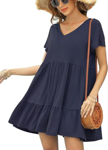 فستان صيفي 2023 للنساء فستان كاجوال فضفاض قصير تي شيرت لطيف فلوي سوينغ فستان بيبي دول in Kuwait