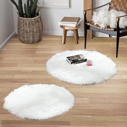 HYSEAS Faux Sheepskin Fur Area Rug Black 3x3 Feet 2 Pack, Round Fluffy Soft Fuzzy Plush Shaggy Carpet Throw Rug for Indoor Floor, Sofa, Chair, Bedroom, Living Room, Home Decoration in Saudi Arabia