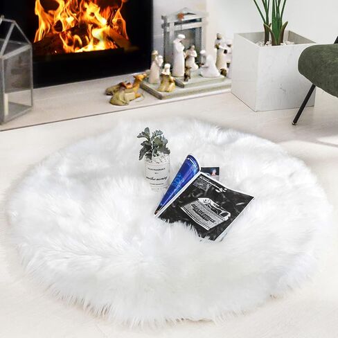 HYSEAS Faux Sheepskin Fur Area Rug Black 3x3 Feet 2 Pack, Round Fluffy Soft Fuzzy Plush Shaggy Carpet Throw Rug for Indoor Floor, Sofa, Chair, Bedroom, Living Room, Home Decoration in Saudi Arabia