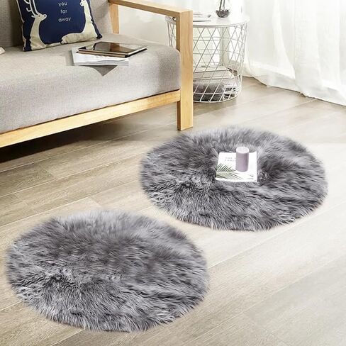 HYSEAS Faux Sheepskin Fur Area Rug Black 3x3 Feet 2 Pack, Round Fluffy Soft Fuzzy Plush Shaggy Carpet Throw Rug for Indoor Floor, Sofa, Chair, Bedroom, Living Room, Home Decoration in Kuwait