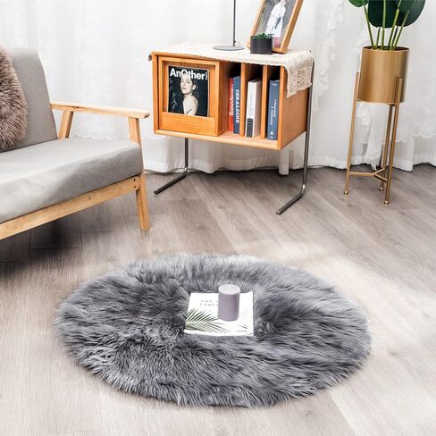 HYSEAS Faux Sheepskin Fur Area Rug Black 3x3 Feet 2 Pack, Round Fluffy Soft Fuzzy Plush Shaggy Carpet Throw Rug for Indoor Floor, Sofa, Chair, Bedroom, Living Room, Home Decoration in Kuwait
