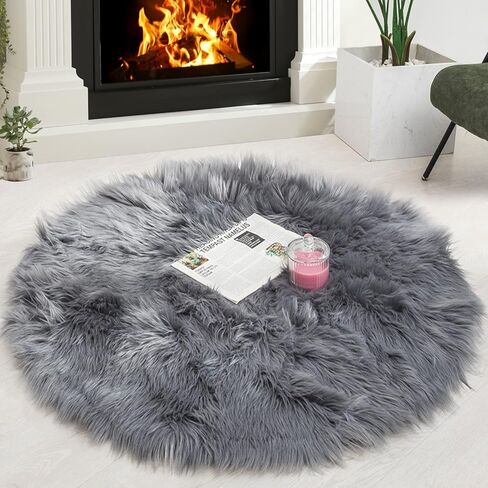 HYSEAS Faux Sheepskin Fur Area Rug Black 3x3 Feet 2 Pack, Round Fluffy Soft Fuzzy Plush Shaggy Carpet Throw Rug for Indoor Floor, Sofa, Chair, Bedroom, Living Room, Home Decoration in Kuwait