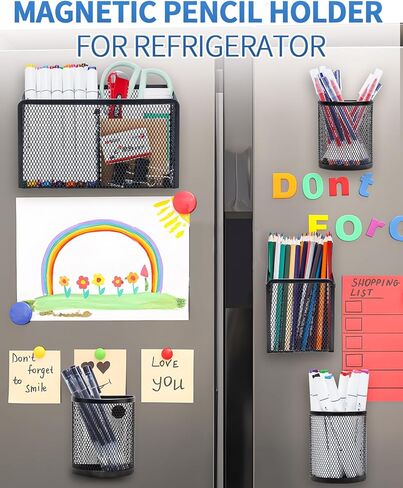 ملحقات خزانة حامل القلم المغناطيسي للعمل، 5 عبوات من حامل القلم المغناطيسي للثلاجة، منظم خزانة المدرسة، سلة حامل العلامة المغناطيسية مع مغناطيس قوي يجب على معلم الفصل الدراسي امتلاكه in Kuwait