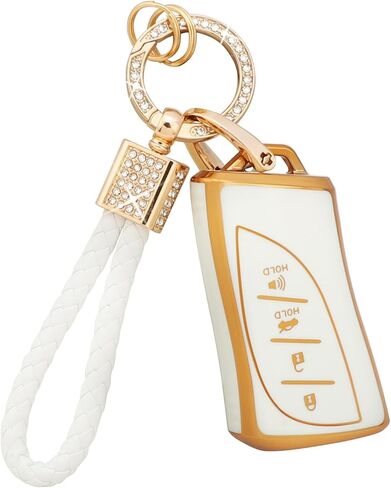 PIFOOG لسيارة Mercedes Key Fob Cover TPU Key Case Soft Car Keys Protector Fit Mercedes Benz AMG C E M S CLS CLA GLK GLA GLC GLE Smart Keychain Keychain Girly Women White Gold in Kuwait