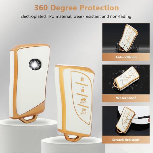 PIFOOG لسيارة Mercedes Key Fob Cover TPU Key Case Soft Car Keys Protector Fit Mercedes Benz AMG C E M S CLS CLA GLK GLA GLC GLE Smart Keychain Keychain Girly Women White Gold in Kuwait