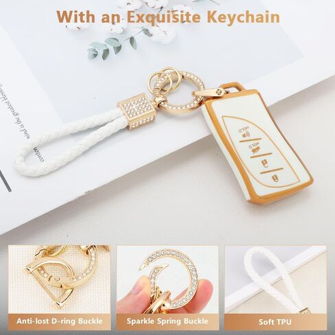 PIFOOG لسيارة Mercedes Key Fob Cover TPU Key Case Soft Car Keys Protector Fit Mercedes Benz AMG C E M S CLS CLA GLK GLA GLC GLE Smart Keychain Keychain Girly Women White Gold in Kuwait