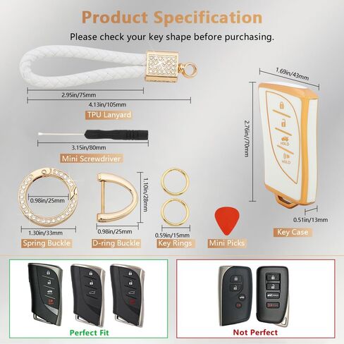 PIFOOG لسيارة Mercedes Key Fob Cover TPU Key Case Soft Car Keys Protector Fit Mercedes Benz AMG C E M S CLS CLA GLK GLA GLC GLE Smart Keychain Keychain Girly Women White Gold in Kuwait