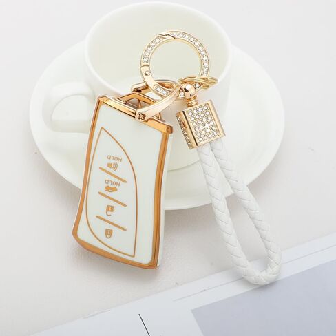 PIFOOG لسيارة Mercedes Key Fob Cover TPU Key Case Soft Car Keys Protector Fit Mercedes Benz AMG C E M S CLS CLA GLK GLA GLC GLE Smart Keychain Keychain Girly Women White Gold in Kuwait
